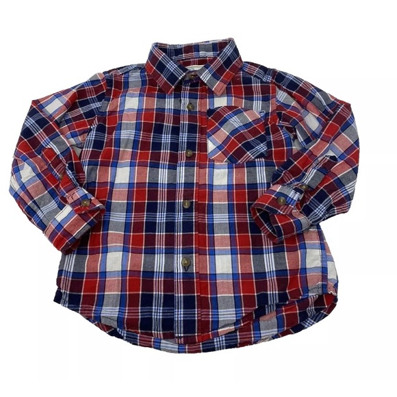 The Children’s Place Boys Long Sleeve Button Down Shirt 3T-& Jeans Red/Blue - Picture 2 of 7
